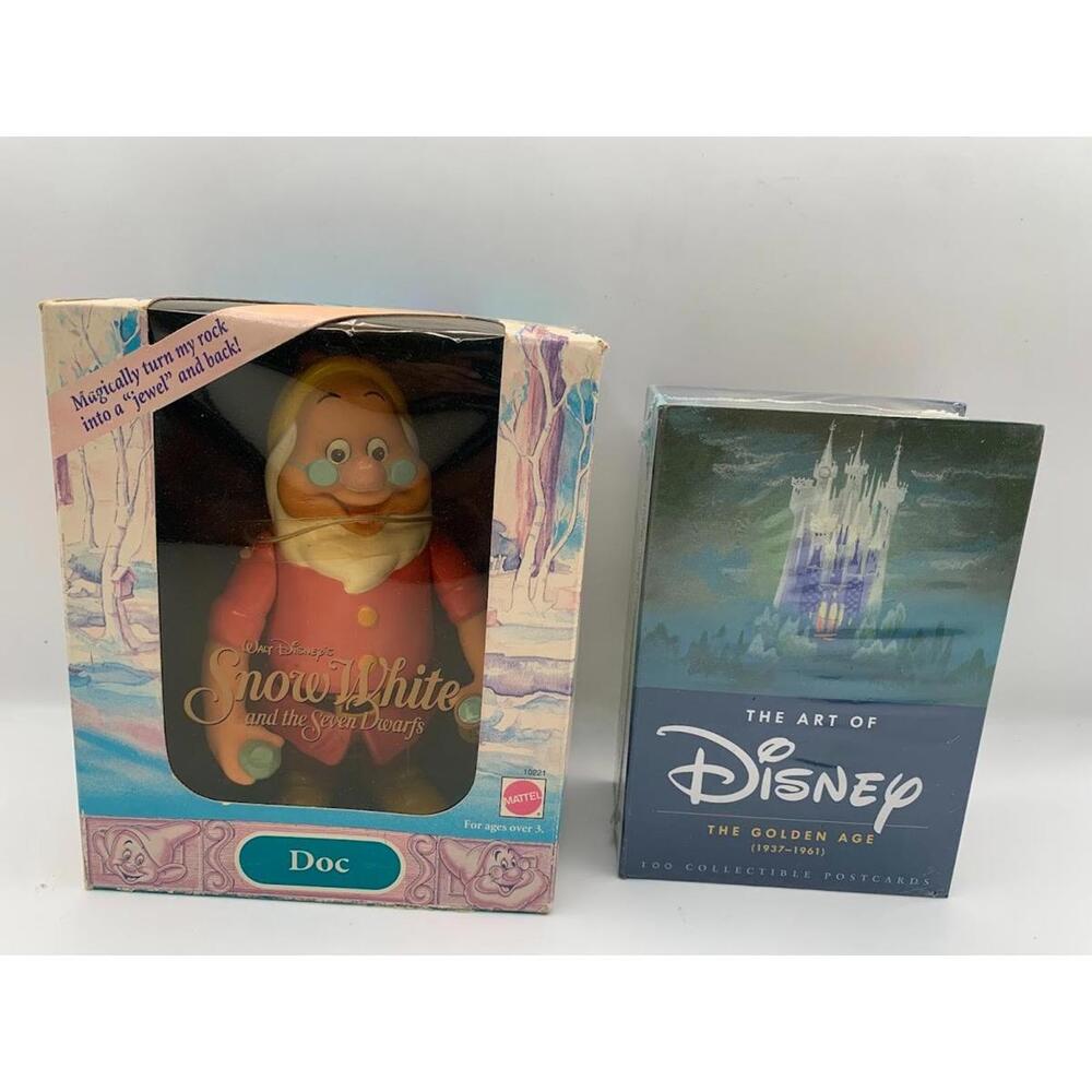 Disney Snow White Doc Figurine and Collectible Postcards bundle